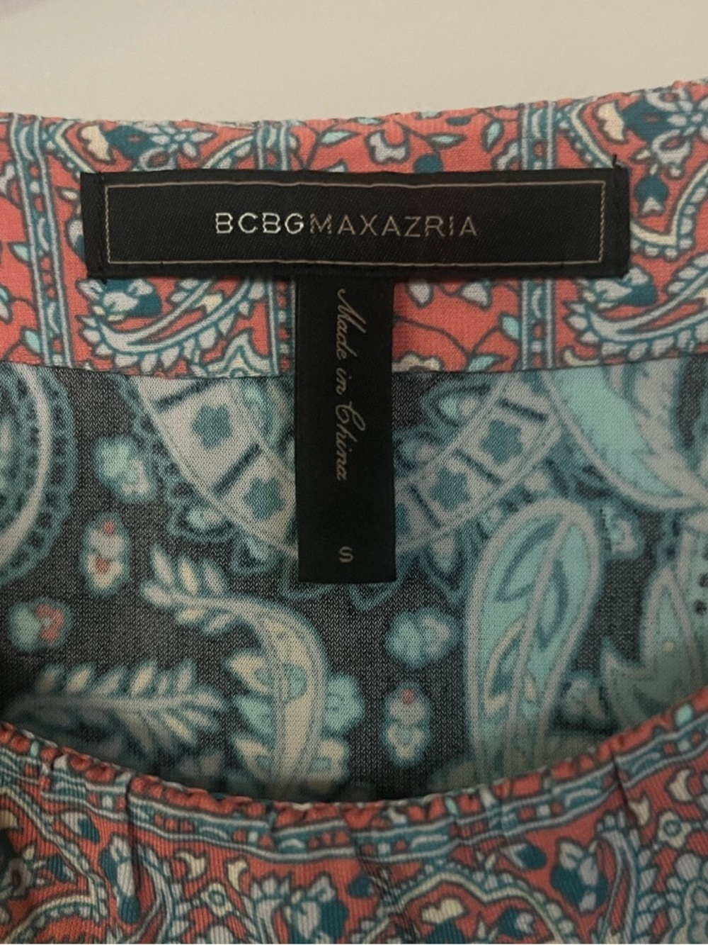 BCBGMaxAzria Paisley Tunic in Teal, Black & Rust - Picture 6 of 6